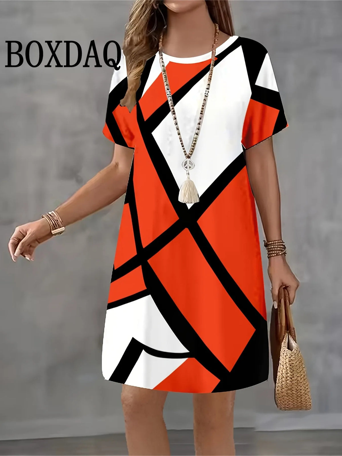 Casual Elegant Women Dresses Fashion Loose Mini Dress Short Sleeve Pullover Female Clothing Summer Striped Print Dress Plus Size
