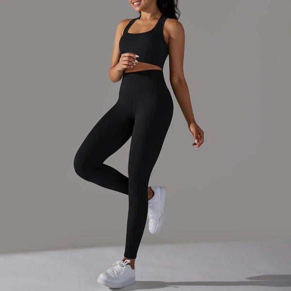 2 Piece Women's Yoga Outfit Set Sports Leggings And Elastic Vest Gym Workout Clothing Sexy Pants for Fitness And Pilates