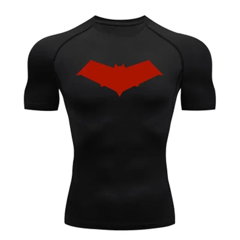 Summer Casual Run Compression T-Shirt Men Tops Bat Print Quick-Dry Fitness Gym Sportswear MMA Rashguard Jersey Workout Tee Male